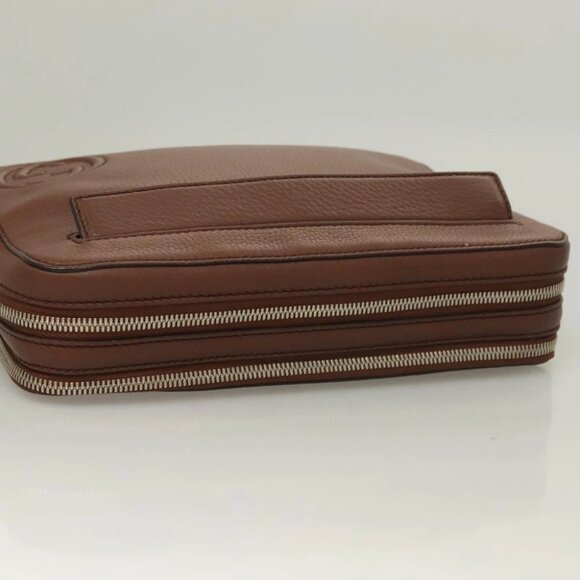 GUCCI Clutch Bag Leather Brown Silver - Picture 4 of 14